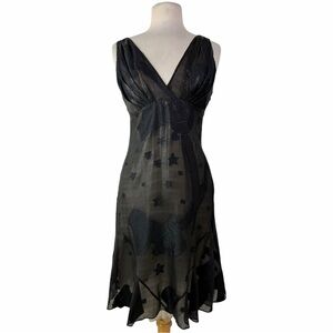 VTG GF FERRÉ Y2K Star & Floral Sheer Chiffon Midi Dress - Whimsigoth Grail US 8